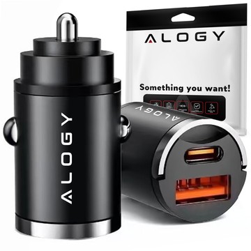 USB QC 4.0 Autoladegerät USB-C Typ C PD 30 W schnell leistungsstark für Alogy Autotelefon Schwarz