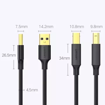 "USB Type B UGREEN Kabel für Drucker (männlich) - USB 2.0 (männlich) 480 Mbps 1 m schwarz (US135 20846)"