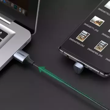 Ugreen Nylon abgewinkeltes Kabel USB - USB Type C 1 m 3 A 18 W Quick Charge AFC FCP für Gamer grau (70313)