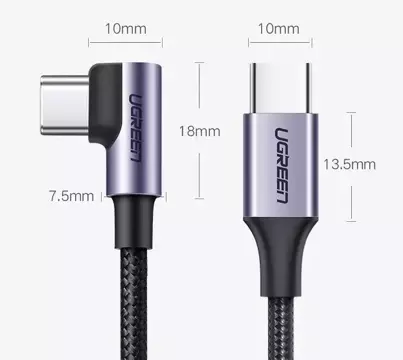 Ugreen abgewinkeltes Kabel USB Typ C - USB Typ C Power Delivery 60W 20V 3A 1m Schwarz/Grau (US255 50123)