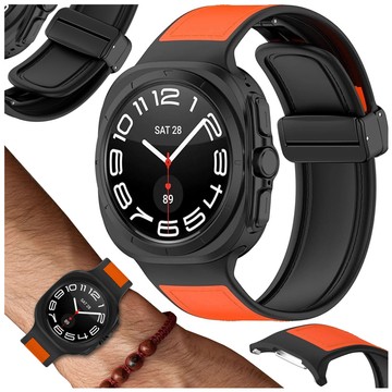 Uhrenarmband Smartwatch-Band für Samsung Galaxy Watch Ultra 47 mm Schwarz und Orange