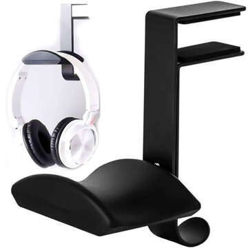 Universalhalter, Aufhänger, Haken für Kopfhörer, Alogie auf dem Schreibtisch, Tischplatte Schwarz