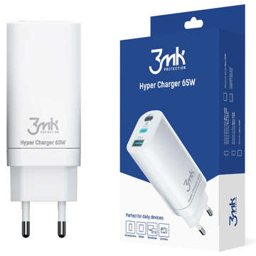 Wandladegerät 3mk Hyper Charger 65W 2x USB-C Typ C USB QC PD 65W Weiß