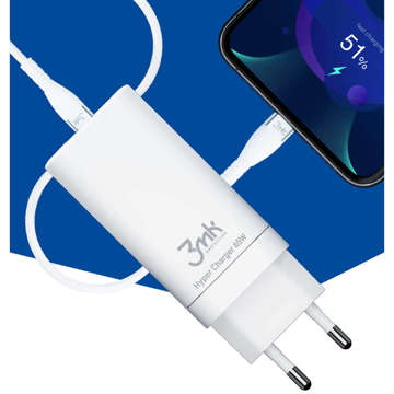 Wandladegerät 3mk Hyper Charger 65W 2x USB-C Typ C USB QC PD 65W Weiß