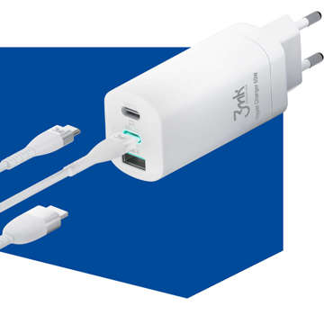 Wandladegerät 3mk Hyper Charger 65W 2x USB-C Typ C USB QC PD 65W Weiß