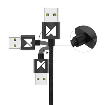 Wozinsky Magnetkabel USB / Micro USB / USB Type C / Lightning 2.4A 1m mit LED schwarz (WMC-01)