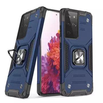 Wozinsky Ring Armor Tough Hybrid Case Magnetic Cover Halter für Samsung Galaxy S22 Ultra blau