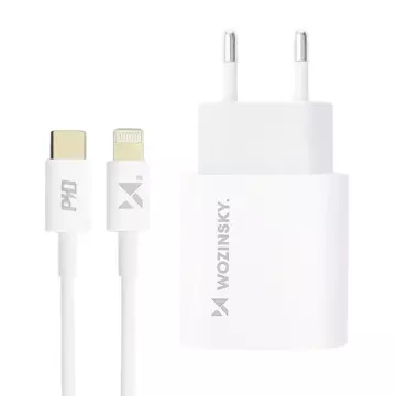 Wozinsky schnelles EU-Ladegerät USB Type C Power Delivery 20W Kabel USB Type C / Lightning Kabel 1m weiß