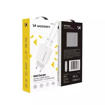 Wozinsky schnelles EU-Ladegerät USB Type C Power Delivery 20W Kabel USB Type C / Lightning Kabel 1m weiß