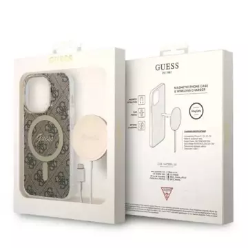 Zestaw Guess GUBPP14XH4EACSW Hülle Ladegerät iPhone 14 Pro Max 6,7" brązowy/braun Hartschale 4G Print MagSafe