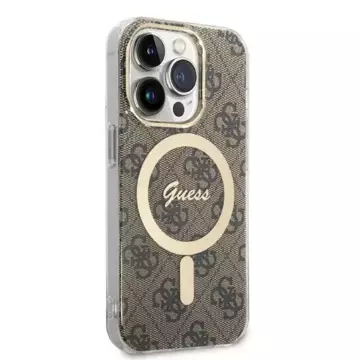 Zestaw Guess GUBPP14XH4EACSW Hülle Ladegerät iPhone 14 Pro Max 6,7" brązowy/braun Hartschale 4G Print MagSafe