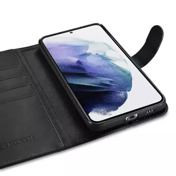 iCarer Haitang Leder Wallet Case Ledertasche für Samsung Galaxy S22 (S22 Plus) Wallet Gehäuse Cover Schwarz (AKSM05BK)