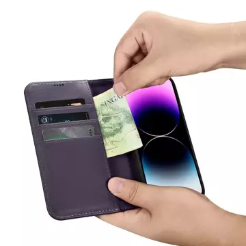 iCarer Wallet Case 2in1 Handyhülle für iPhone 14 Pro Max Anti-RFID Flip Lederhülle Dunkellila