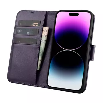 iCarer Wallet Case 2in1 Handyhülle für iPhone 14 Pro Max Anti-RFID Flip Lederhülle Dunkellila