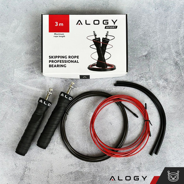 Nastaviteľné boxerské lano Crossfit Fitness Alogy Sport s vymeniteľnými článkami 300cm pohodlné ložiská Black