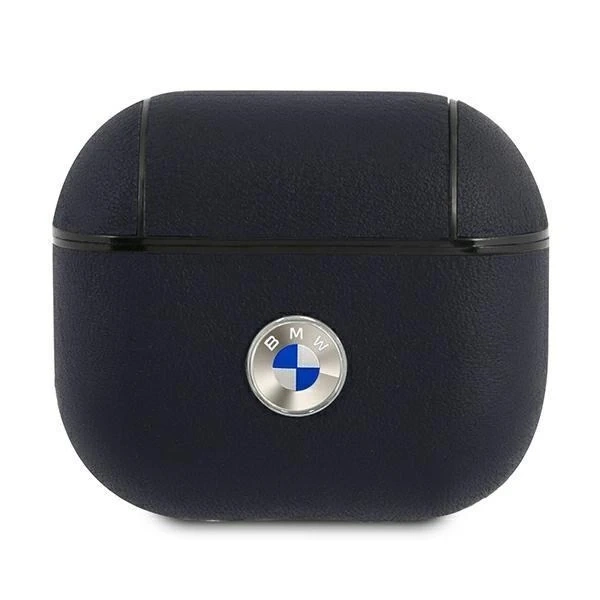 Ochranné puzdro na slúchadlá BMW pre kryt AirPods 3 tmavo modrá/námornícka Geniune Leather Silver Logo