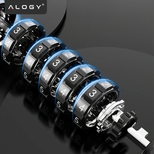 Bike lock, bike lock, strong cable, 120 cm, Alogy bike lock, code, key, black