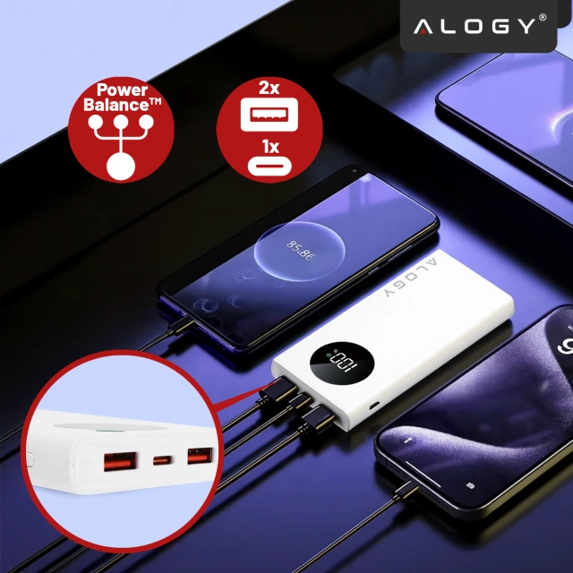 PowerBank Alogy TurboCharge 120W PD PowerDelivery rýchle nabíjanie 10000mAh 2x USB-A 1x USB-C Biela