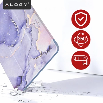 Schutzhülle für Apple iPad 10,9" (10. Generation, 2022) / iPad 11" A16 (11. Generation, 2025) Hybrid mit Stifthalter, faltbare Hülle mit 2-in-1-Ständerfunktion, Alogy HybridBook™ Hülle – Marmorviolett