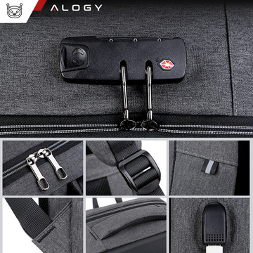 Batoh Alogy Urban Safe proti krádeži pre 15,6" notebook s USB portom veľký vodeodolný Unisex čierny