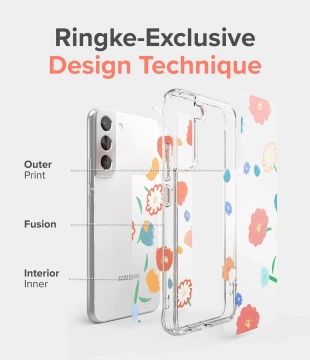 Ringke Fusion Design Armor Case Cover with Gel Frame for Samsung Galaxy S22 (S22 Plus) Transparent (Floral) (F593R31)