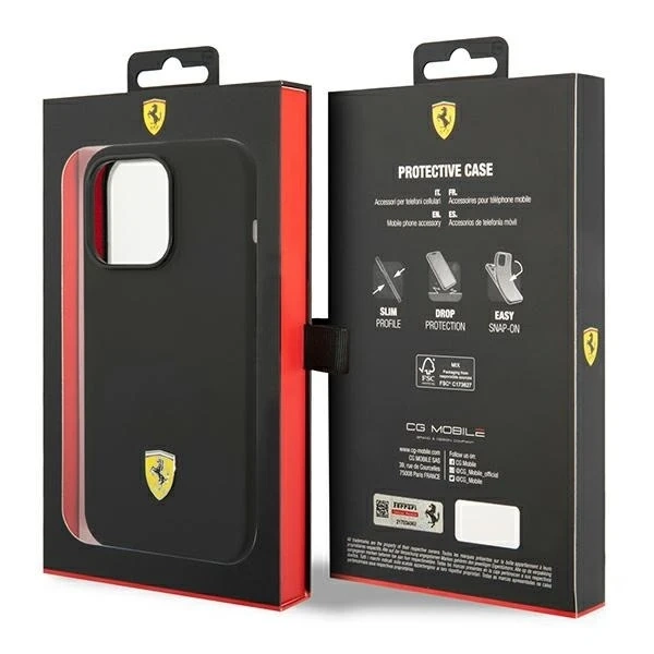 Ferrari iPhone 14 Pro 6.1" Hülle schwarz/schwarz Hardcase Silikon-Metall-Logo