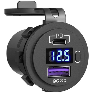 USB nabíječka do auta QC 3.0 USB-C PD adaptér typu C Zásuvka do zapalovače cigaret LED voltmetr 48W Rychlý pro telefon Černá