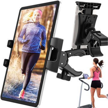 Držák na tablet 4,7"-12,9" na hrazdu, stativ, řídítka na trenažér, stacionární kolo, běžecký pás, stojan na opěrku hlavy Alogy černá