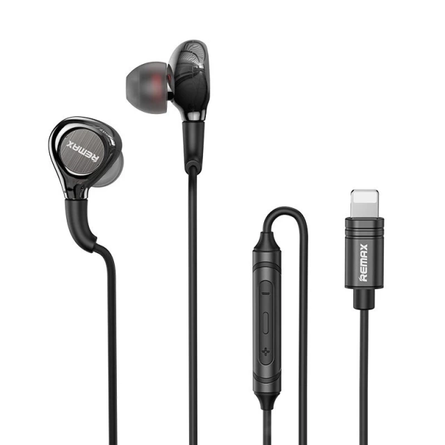 Remax wired metal in-ear headphones with lightning volume control 1.2m black (RM-655is)