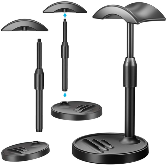 Desk Stand Headphone Hook Holder Adjustable for Desk with Phone Stand Hanger Hook Alogy Black