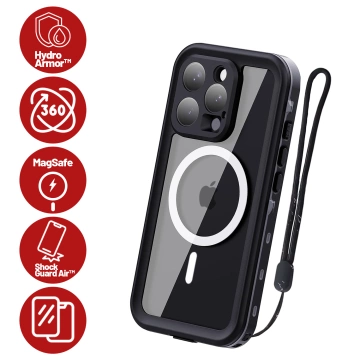 Pouzdro pro iPhone 15 vodotěsné Mag Safe Case pancéřované vodotěsné pouzdro černé a šedé