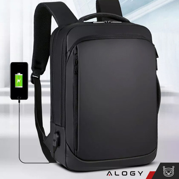 Rucksack Laptoptasche 15,6 Zoll Herren Damen Großer USB-Flugzeugkoffer Unisex 42x30x10cm Alogy Wasserdicht Schwarz