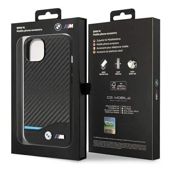 BMW BMHCP14M22NBCK Phone Case for Apple iPhone 14 Plus 6.7" black/black Leather Carbon