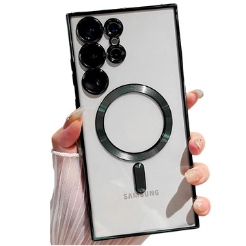 Hülle für Samsung Galaxy S24 Ultra Mag Safe Glamour Case Ringgehäuse Kameraschutz Alogy Schwarz Transparent