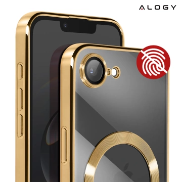 MagSafe-Hülle für Apple iPhone 16 Pro Max Alogy Glamour Luxus-Ringgehäuse Gold-Transparent