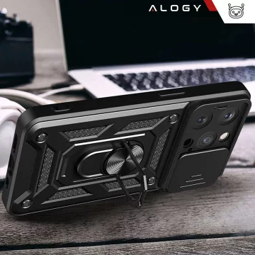 Pouzdro pro Apple iPhone 16 Pro obrněné Slide Case Ring pouzdro ochrana fotoaparátu Camshield Alogy černé