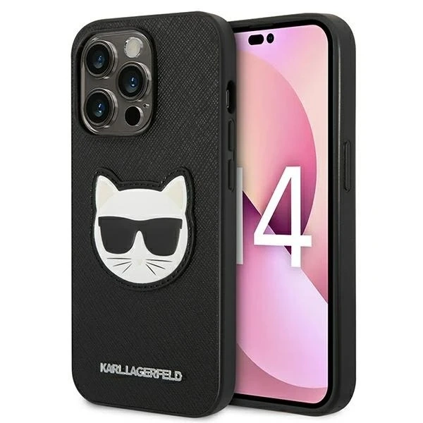 Karl Lagerfeld KLHCP14LSAPCHK protective phone case for Apple iPhone 14 Pro 6.1" hardcase black/black Saffiano Choupette Head Patch