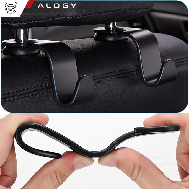 2x Hanger holder car hook for seat headrest car organizer hook Alogy Car Black