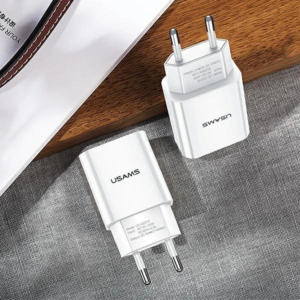 USAMS Wandladegerät 1x USB T18 2.1A (nur Kopf) weiß/weiß Fast Charging CC075TC01