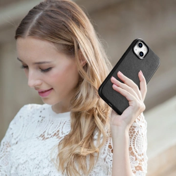 iCarer Case Leather cover for iPhone 14 Plus genuine leather case black (MagSafe compatible)