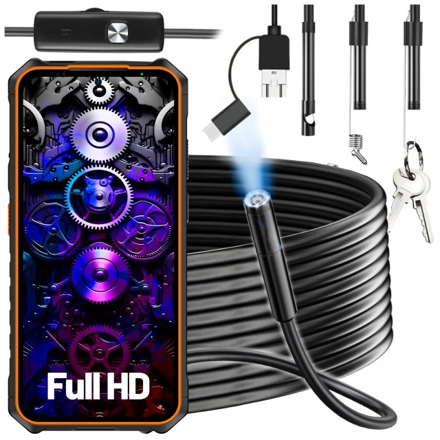 Alogy Duo Cam 1920 Full HD Lightning endoscope inspection camera for iPhone, USB-C, micro USB 3m 8mm black
