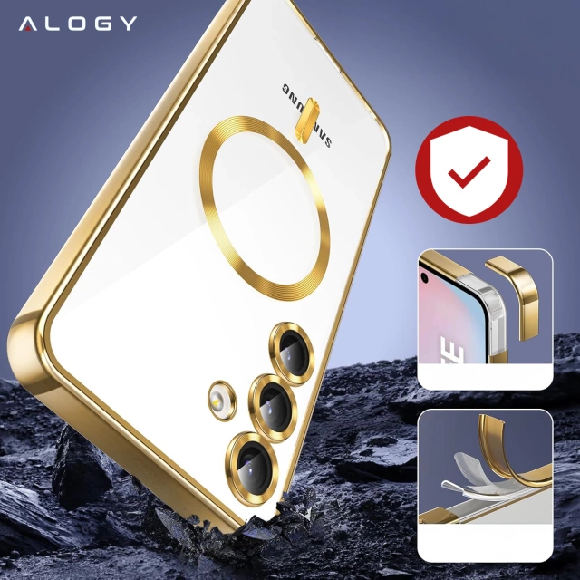 Puzdro Alogy LuxeShield™️ Glamour Luxusné Ring MagSafe s krytom fotoaparátu pre Samsung Galaxy S24 FE zlaté