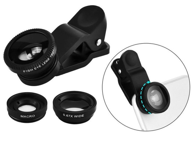 Набір з 3 лінз для телефону macro fish eye wide black