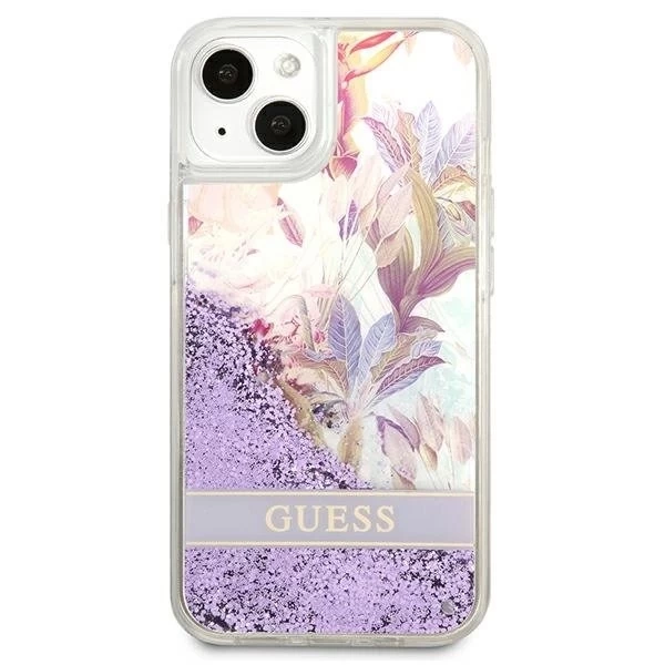 Guess GUHCP13SLFLSU iPhone 13 mini 5,4" fioletowy/fialové pevné puzdro Flower Liquid Glitter