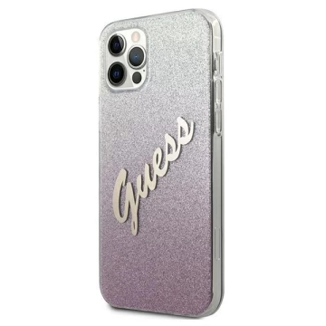 Guess GUHCP12MPCUGLSPI iPhone 12/12 Pro 6,1" różowy/růžový pevný obal Glitter Gradient Script