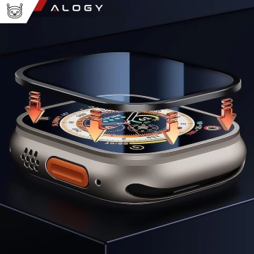 2 рамки із загартованого скла для Apple Watch Ultra / Ultra 2 49mm Screen Alogy Protector 9H Black
