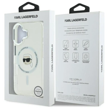 Puzdro Karl Lagerfeld pre iPhone 16 6,1" White MagSafe Hardcase IML Metal Karl Head