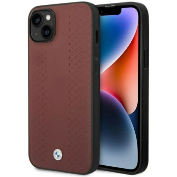 Etui na telefon BMW BMHCP14S22RFGR do Apple iPhone 14 6,1" vínová/vínová kůže s diamantovým vzorem
