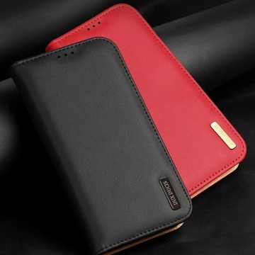 Wallet case with RFID blocking for iPhone 15 Plus Dux Ducis Hivo - brown