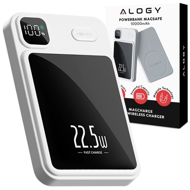 PowerBank Alogy MagCharge 22.5W PD20W PowerDelivery Fast Charging 10000mAh Wireless for MagSafe White